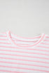 Stripe Textured Knit Short Sleeve Drawstring Short Set