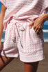 Stripe Textured Knit Short Sleeve Drawstring Short Set