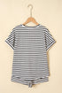 Stripe Textured Knit Short Sleeve Drawstring Short Set