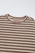 Stripe Textured Side Slits Crew Neck T Shirt