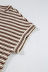 Stripe Textured Side Slits Crew Neck T Shirt