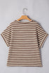 Stripe Textured Side Slits Crew Neck T Shirt