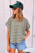 Stripe Textured Side Slits Crew Neck T Shirt
