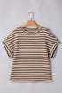 Stripe Textured Side Slits Crew Neck T Shirt