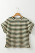 Stripe Textured Side Slits Crew Neck T Shirt