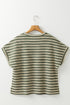 Stripe Textured Side Slits Crew Neck T Shirt
