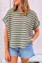 Stripe Textured Side Slits Crew Neck T Shirt