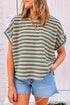 Stripe Textured Side Slits Crew Neck T Shirt