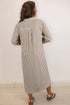 Stripe Textured Three Quarter Sleeve Round Hem Midi Dress