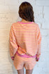 Stripe Trim Round Neck Long Sleeve Top Casual Shorts 2Pcs Short Set