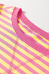 Stripe Trim Round Neck Long Sleeve Top Casual Shorts 2Pcs Short Set