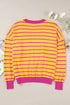 Stripe Trimmed Round Neck Drop Shoulder Loose Sweater