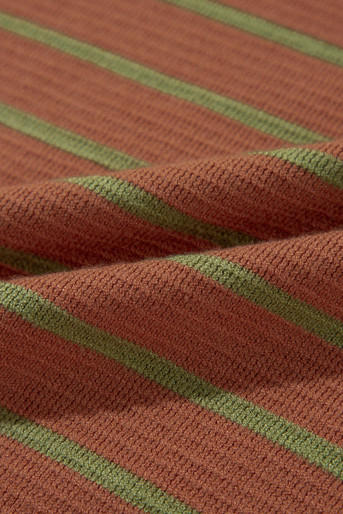 Stripe Trimmed Round Neck Drop Shoulder Loose Sweater