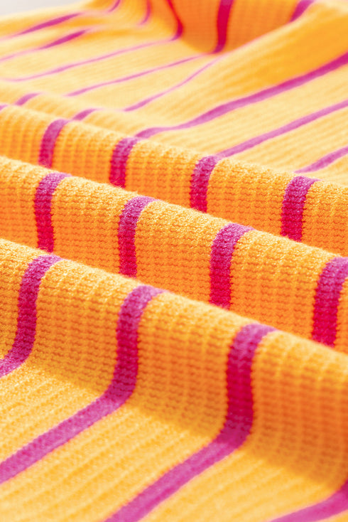 Stripe Trimmed Round Neck Drop Shoulder Loose Sweater