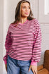 Stripe V Neck Drop Shoulder Long Sleeve Top