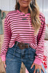 Stripe V Neck Drop Shoulder Long Sleeve Top