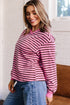 Stripe V Neck Drop Shoulder Long Sleeve Top