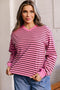 Stripe V Neck Drop Shoulder Long Sleeve Top