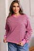 Stripe V Neck Drop Shoulder Long Sleeve Top