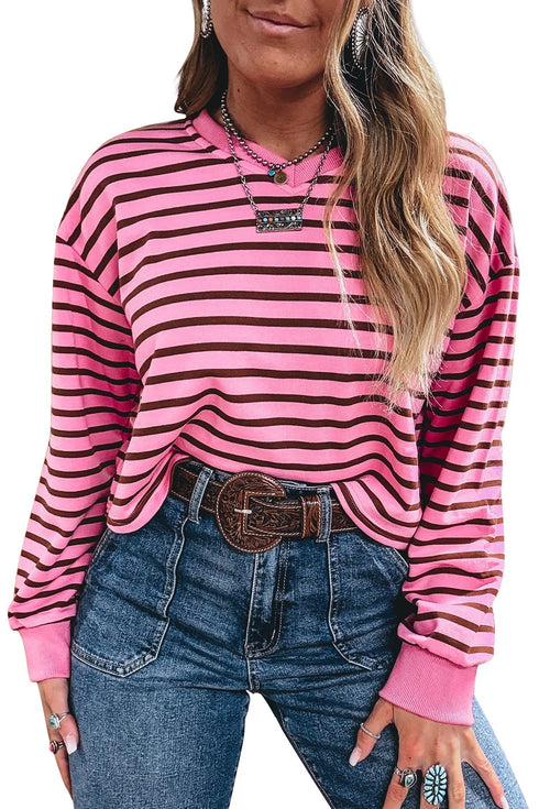 Stripe V Neck Drop Shoulder Long Sleeve Top