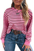 Stripe V Neck Drop Shoulder Long Sleeve Top