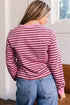 Stripe V Neck Drop Shoulder Long Sleeve Top