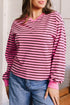 Stripe V Neck Drop Shoulder Long Sleeve Top