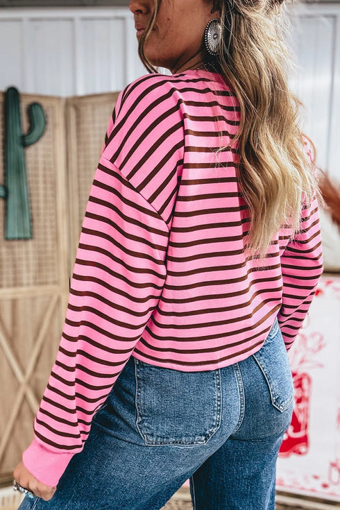 Stripe V Neck Drop Shoulder Long Sleeve Top