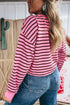 Stripe V Neck Drop Shoulder Long Sleeve Top