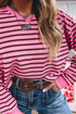 Stripe V Neck Drop Shoulder Long Sleeve Top