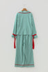 Stripe Velvet Trim Bow Knot Waist Pajama Set