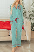Stripe Velvet Trim Bow Knot Waist Pajama Set