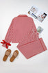 Stripe Velvet Trim Bow Knot Waist Pajama Set