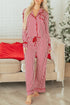 Stripe Velvet Trim Bow Knot Waist Pajama Set