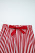Stripe Velvet Trim Bow Knot Waist Pajama Set