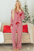 Stripe Velvet Trim Bow Knot Waist Pajama Set