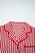 Stripe Velvet Trim Bow Knot Waist Pajama Set