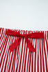 Stripe Velvet Trim Bow Knot Waist Pajama Set