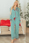 Stripe Velvet Trim Bow Knot Waist Pajama Set