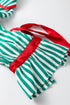 Stripe Velvet Trim Bow Knot Waist Pajama Set