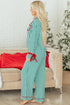 Stripe Velvet Trim Bow Knot Waist Pajama Set