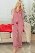Stripe Velvet Trim Bow Knot Waist Pajama Set