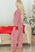 Stripe Velvet Trim Bow Knot Waist Pajama Set