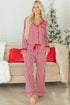 Stripe Velvet Trim Bow Knot Waist Pajama Set