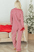 Stripe Velvet Trim Bow Knot Waist Pajama Set