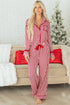 Stripe Velvet Trim Bow Knot Waist Pajama Set
