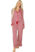 Stripe Velvet Trim Bow Knot Waist Pajama Set