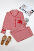 Stripe Velvet Trim Bow Knot Waist Pajama Set