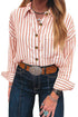 Stripe Western Button Down Long Sleeve Casual Blouse