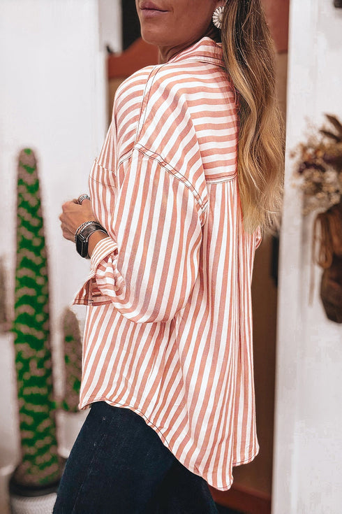 Stripe Western Button Down Long Sleeve Casual Blouse